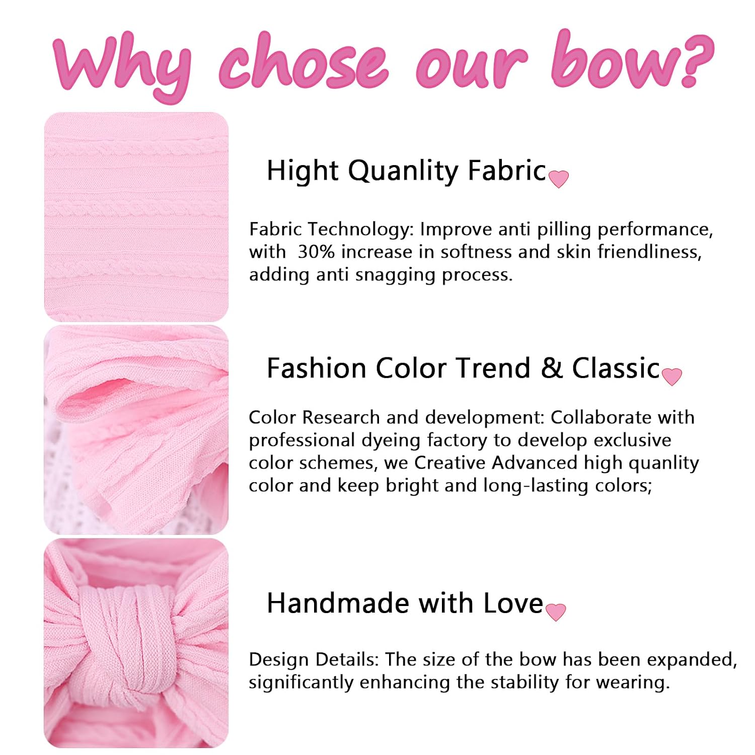 LemonSpace Handmade Nylon Baby Girl Headband Bows for Baby Kid Pink Mix3Pcs