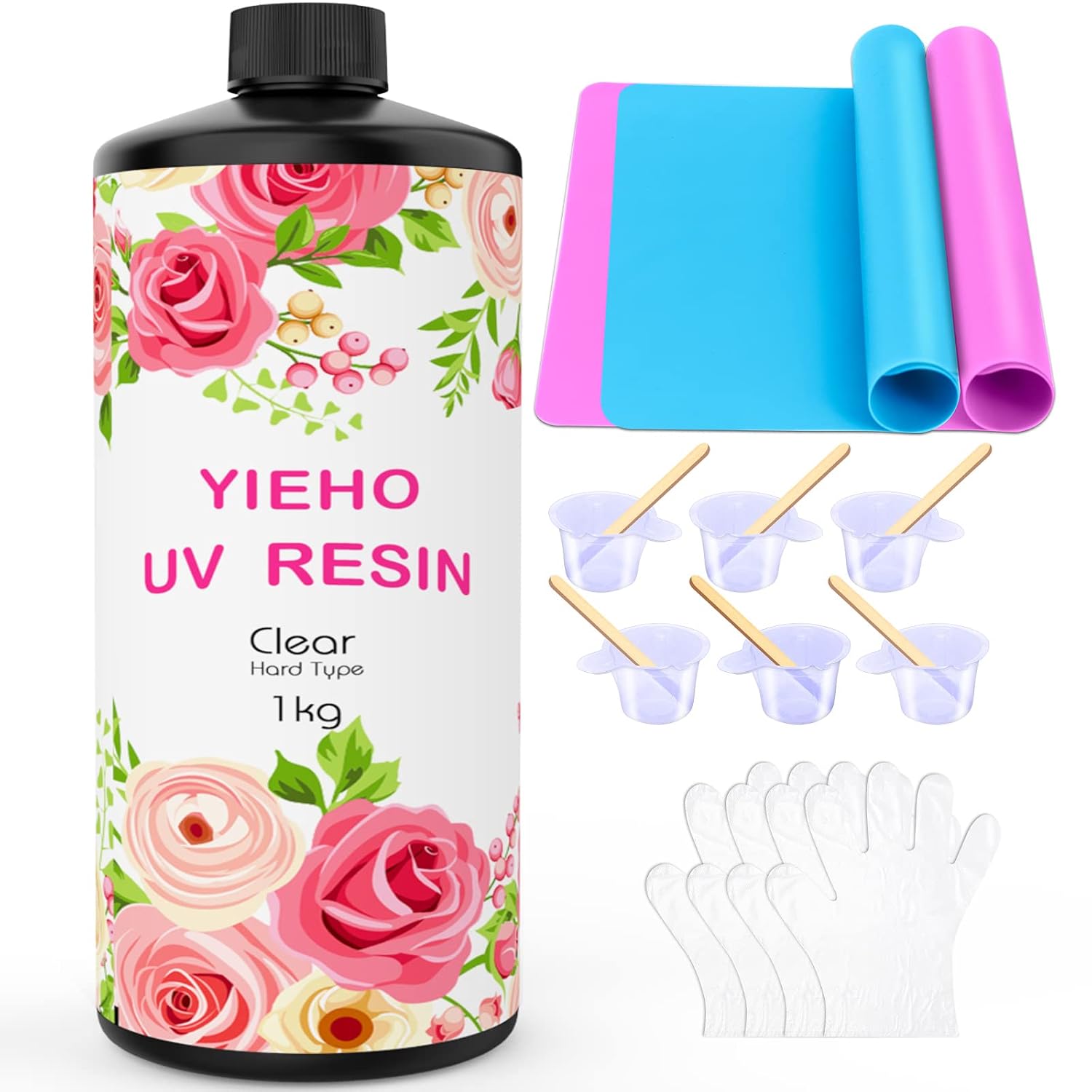 YIEHO 1000g UV Resin -Upgraded Crystal Clear Hard UV Fast Curing Epoxy Resin Supplies with Mat for Craft Jewelry Making 1KG