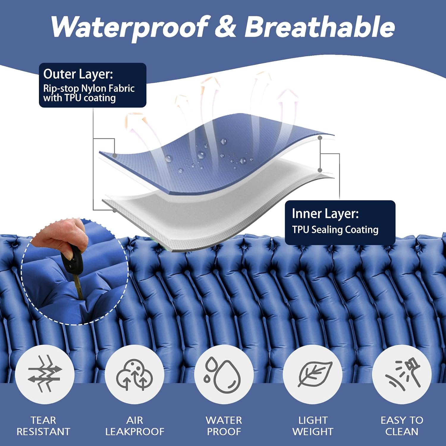 Ultralight Camping Sleeping Pad with Pillow & Built-in Foot Pump