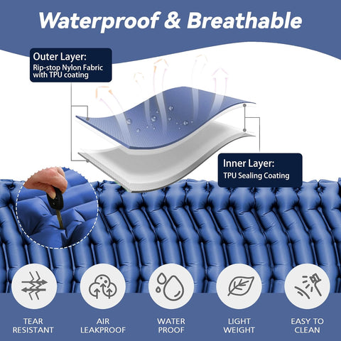 Ultralight Camping Sleeping Pad with Pillow & Built-in Foot Pump