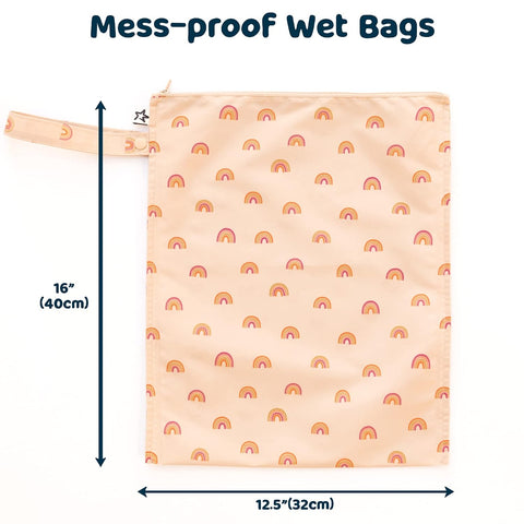 Tiny Twinkle Mess Proof Wet Bags | 2-Pack Reusable Waterproof Wet Bags for Swimsuits | Baby Clothes | Travel & Diaper Bag (Boho Rainbow)