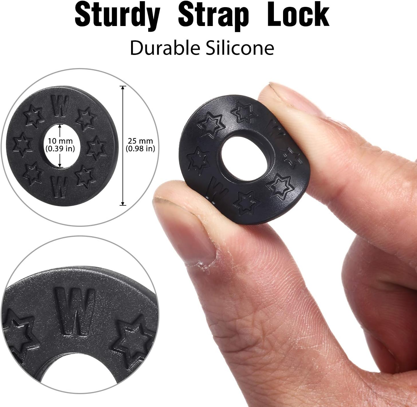 Blulu 12 Pcs Guitar Strap Locks Silicone Rubber Strap Blocks,Black