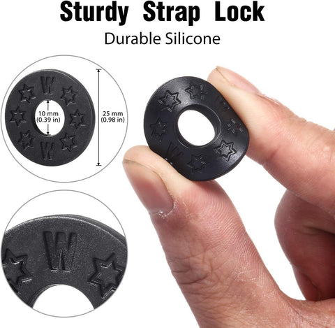 Blulu 12 Pcs Guitar Strap Locks Silicone Rubber Strap Blocks,Black