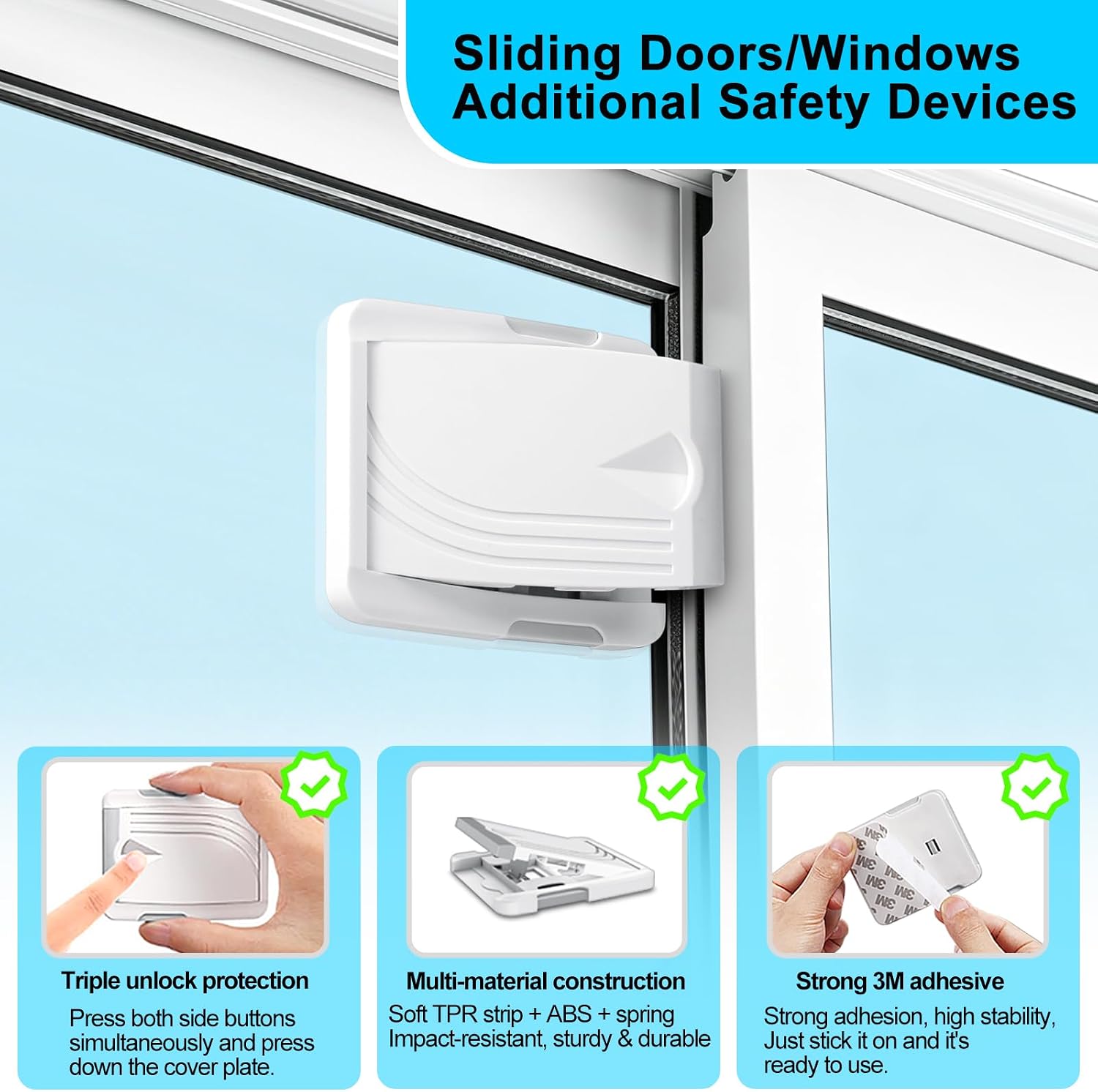 STERGDE Sliding Door Lock Bar Secures Your Home and Pets (6 Pack -Grey)