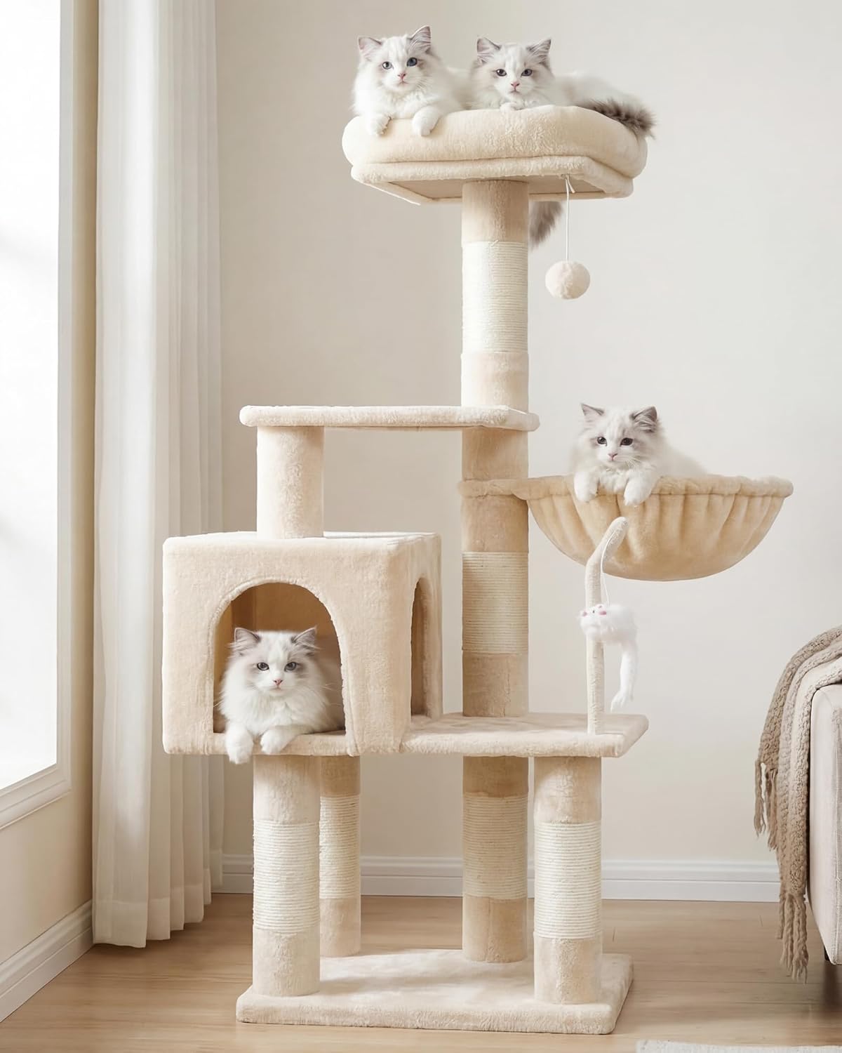 Heybly Cat Tree with Toy, 43.3 inch Cat Tower for Indoor Cats HCT004SM