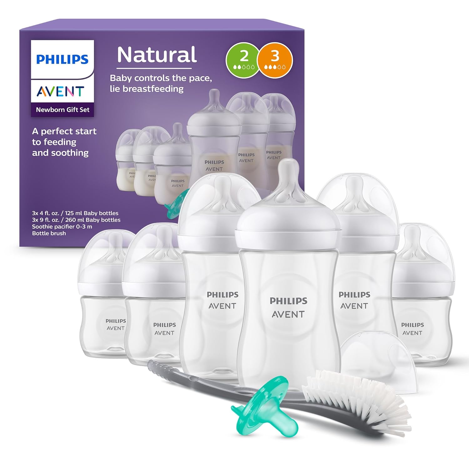 Philips Avent Natural Newborn Gift Set - 6 Bottles, Soothie Pacifier, Brush