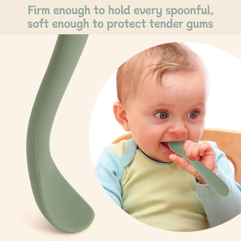 Eascrozn 6 Pack Silicone Baby Spoons Self Feeding 6 Months+, BPA Free