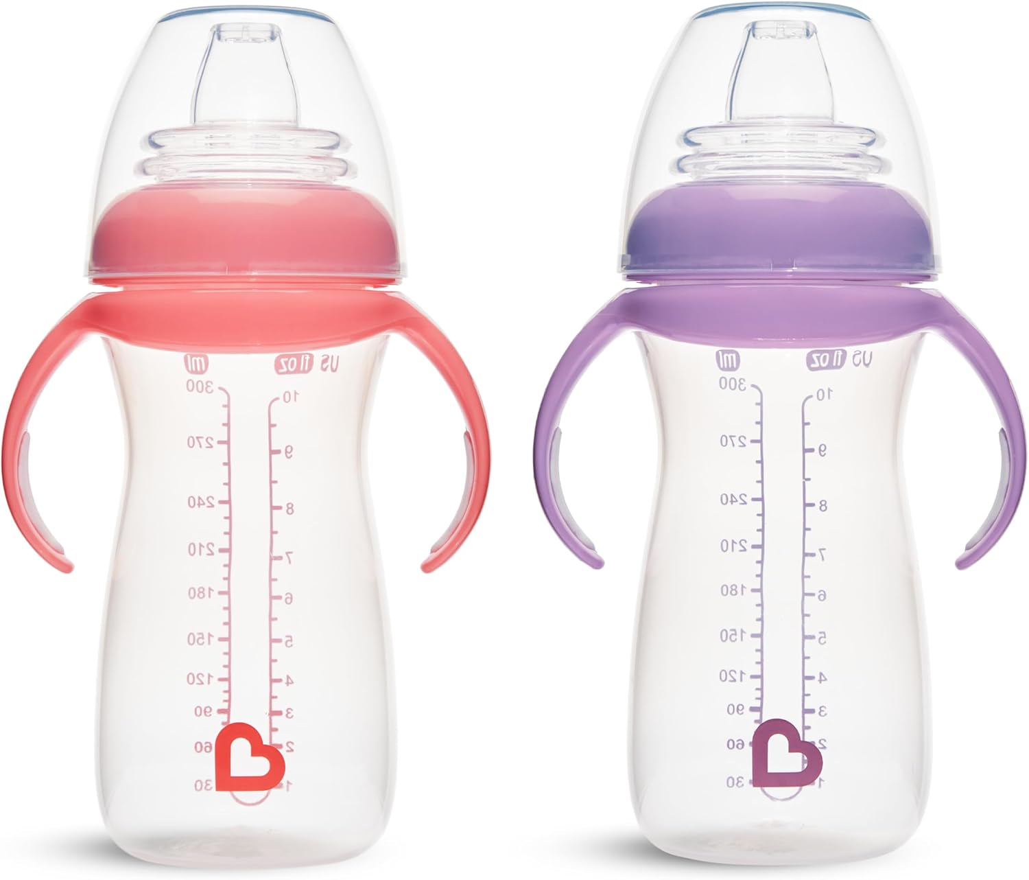 Munchkin Gentle Transition Baby Sippy Cup, Baby's First Sippy - Helps Babies & Toddlers Transitioning from Bottles to Cups, Spill Proof, 9 Months & Up, 10 Ounce, 2 Pack, Pink/Purple