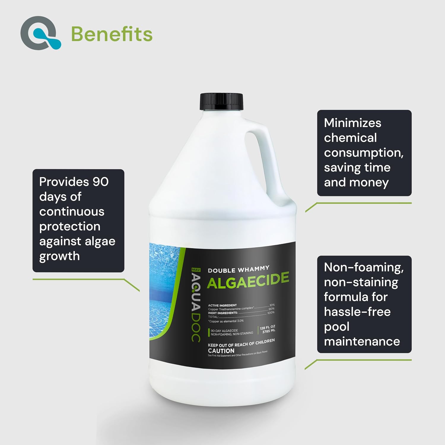 AquaDoc Copper Algaecide for Swimming Pools - 90 Day Formula, 128 oz