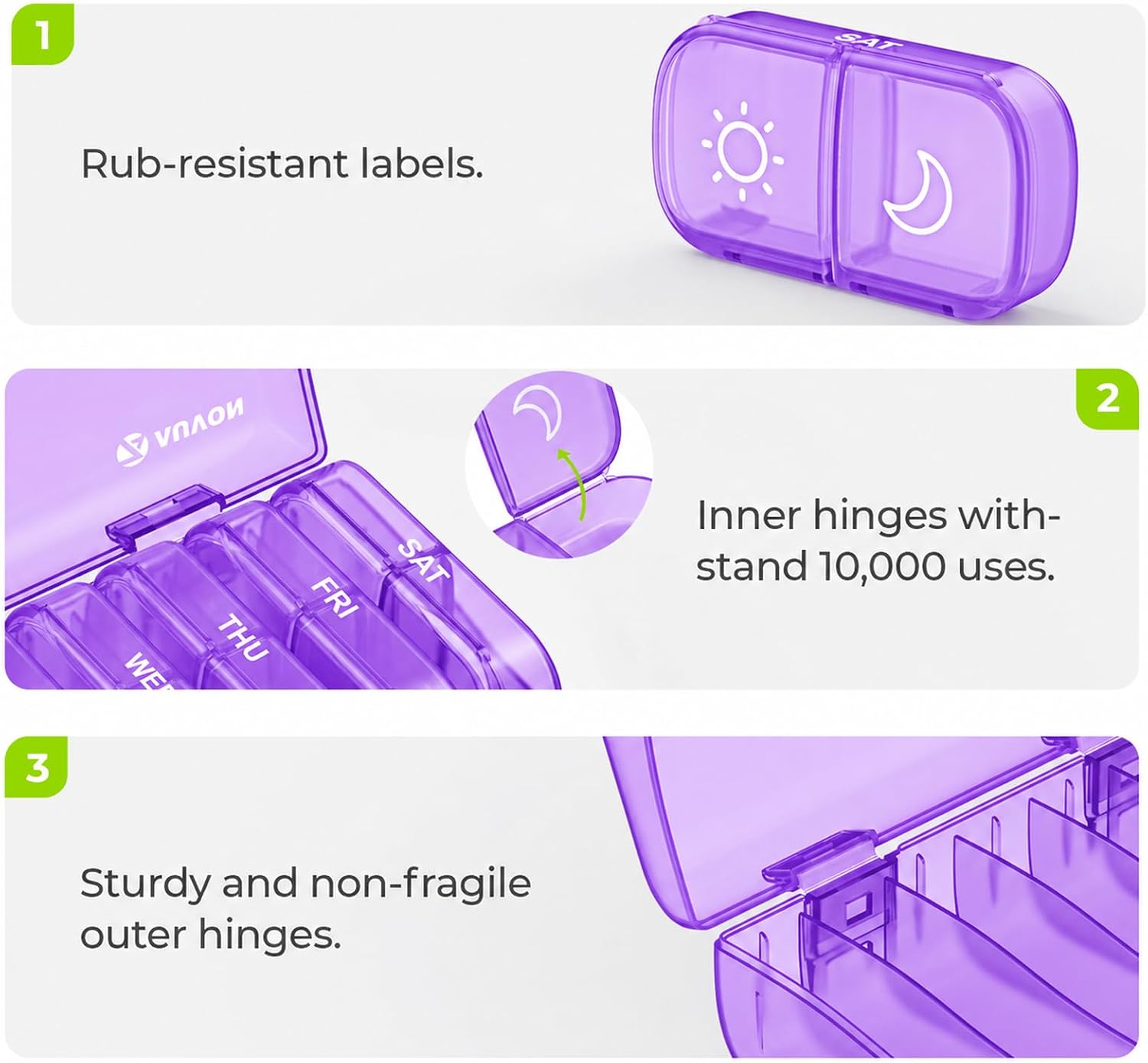 AUVON Weekly Pill Organizer 2 Times a Day, One-Side Large Opening, Easy‑Use