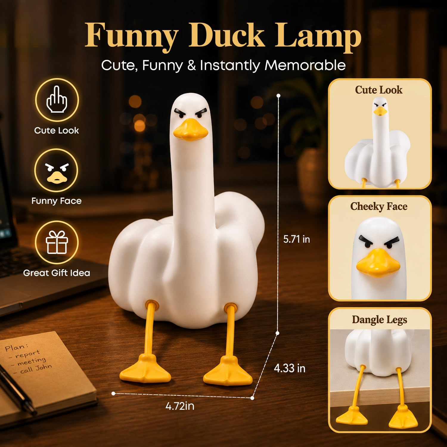 Cool Duck Squishy Lamp, Funny Gifts, 16 Colors Random Stuff, Touch+Recharge Night Light, Unique Cool Stuff, Gag Prank Weird Stuff, Birthday/ White Elephant Gifts for Men/Women/Teens/Girls/Boys/Kids