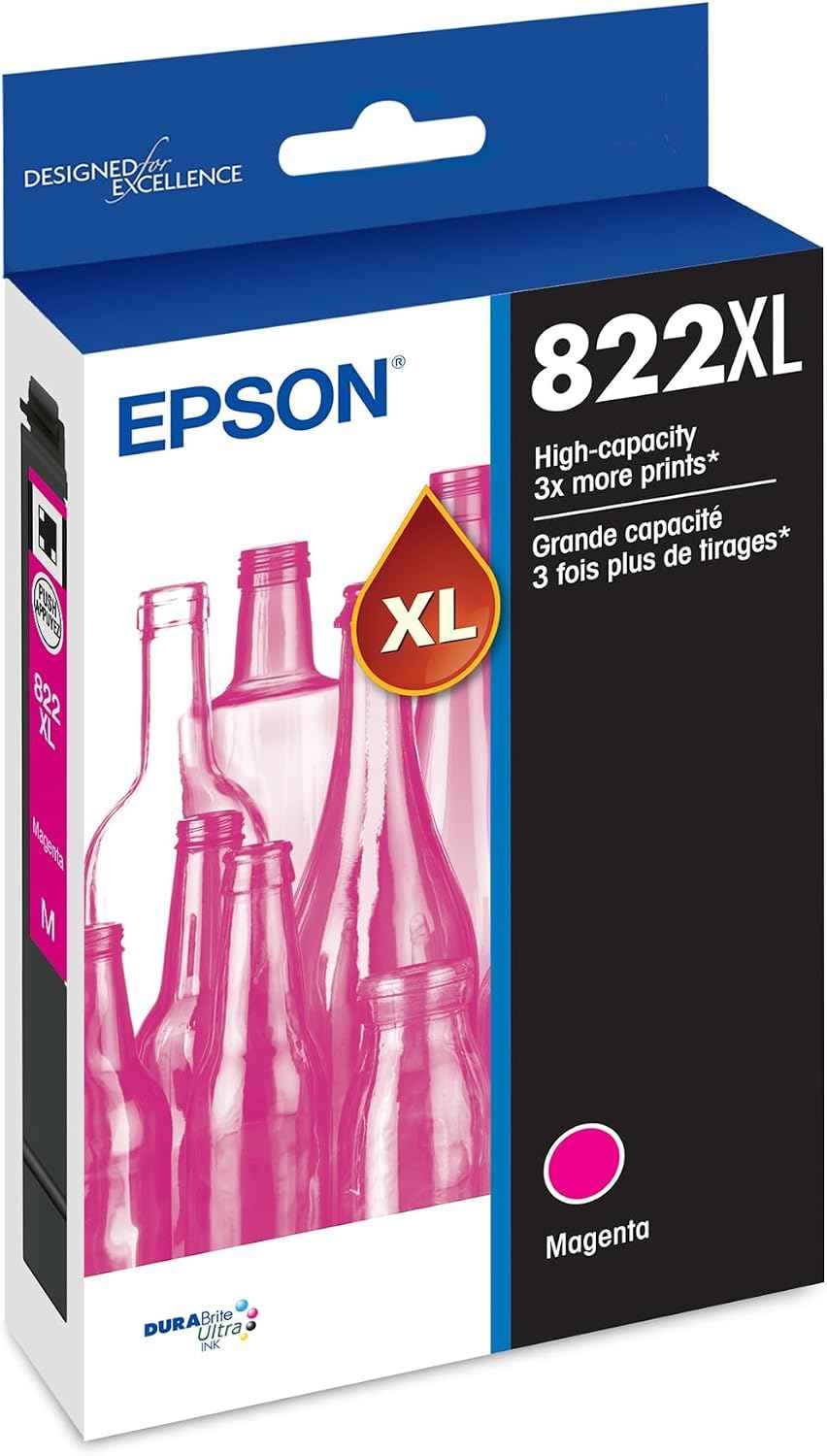 Epson 822XL Genuine High Capacity Magenta Ink Cartridge T822XL320 | Works with WorkForce Pro WF-3820 WF-3823 WF-4820 WF-4830 WF-4833 WF-4834 Printers