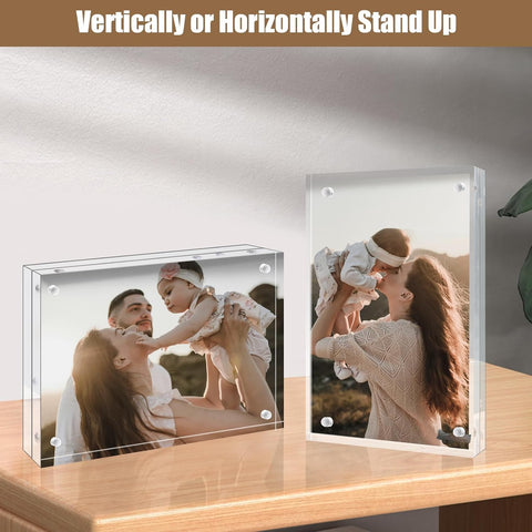 Egofine 8x10 Acrylic Frame, 20mm Thicker Frameless Clear Picture Frame, Double Sided Magnetic Picture Frame, Free Standing Desktop Display
