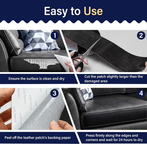 Zenyao Leather Repair Patch Tape - Self Adhesive Leather Repair Kit for Car Seat Furniture, Heavy Duty Vinyl Repair Patch for Couch Sofa, Waterproof for Rips Scratches Tears, 16x60 Inch Roll, Black