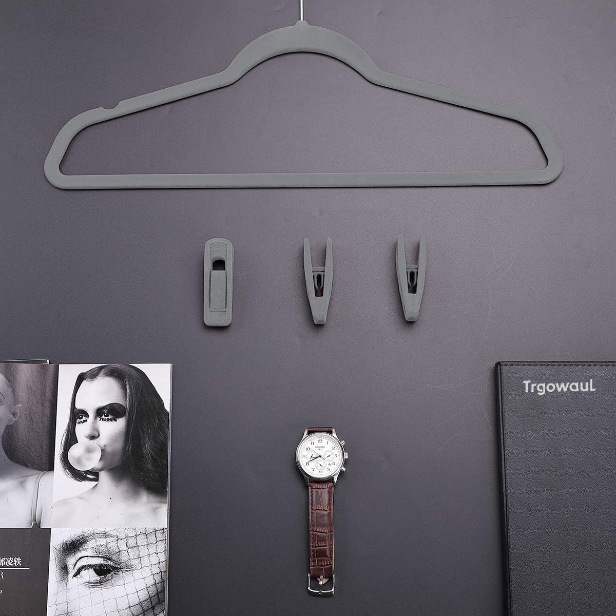 Velvet Hangers Clips, Pants Hangers Velvet Clips(60pc, Grey)