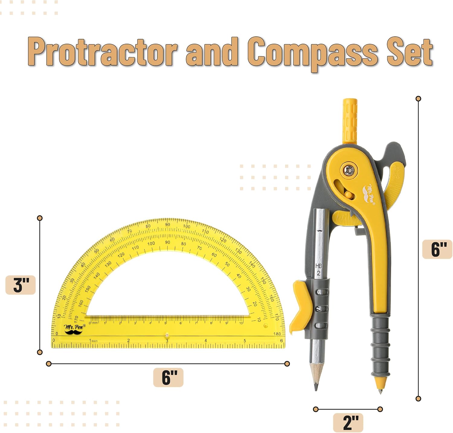 Mr. Pen- Geometry Compass and Protractor Set, 6 Inch Compass