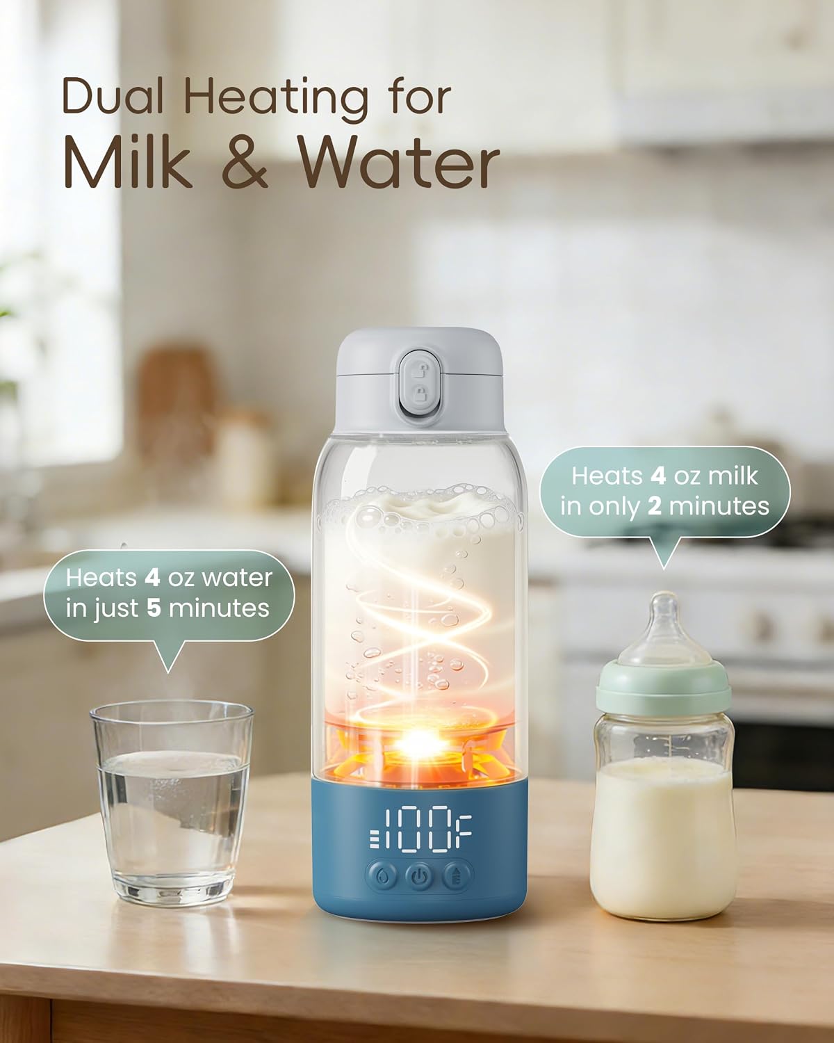 Portable Bottle Warmer for Travel, Baby Milk Warmer with Fast Heating & Long Battery Life, 17 Ounces Large Capacity Bottle Warmer with Long-Lasting Keep Warm Function,Blue