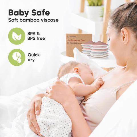 Organic Nursing Pads, 14 Washable Breast Pads,Wash Bag (Lovelle, L 5")