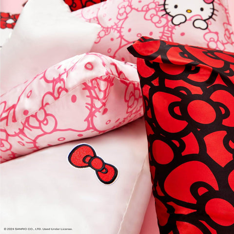 Kitsch x Hello Kitty (Pink Kitty Faces) - Satin Pillowcase with Zipper for Hair and Skin, Softer Than Silk Pillow Case, Cooling Pillow Cover, Machine Washable, Queen/Standard (19x26)