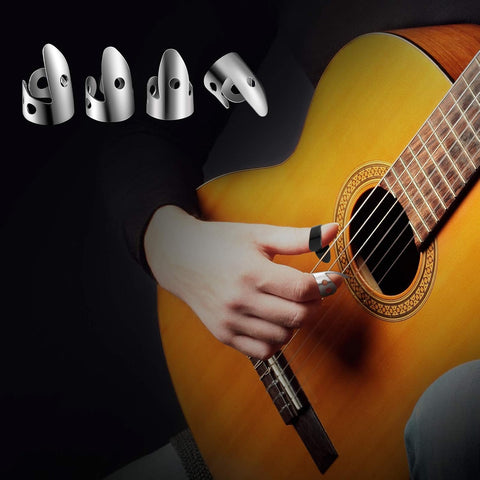 Shappy 12 Pcs Steel Finger Picks Set, Including Stainless Steel Finger and Thumb Picks, Metal Adjustable Bass Guitar Accessories for Guitar Banjos(Simple Style)