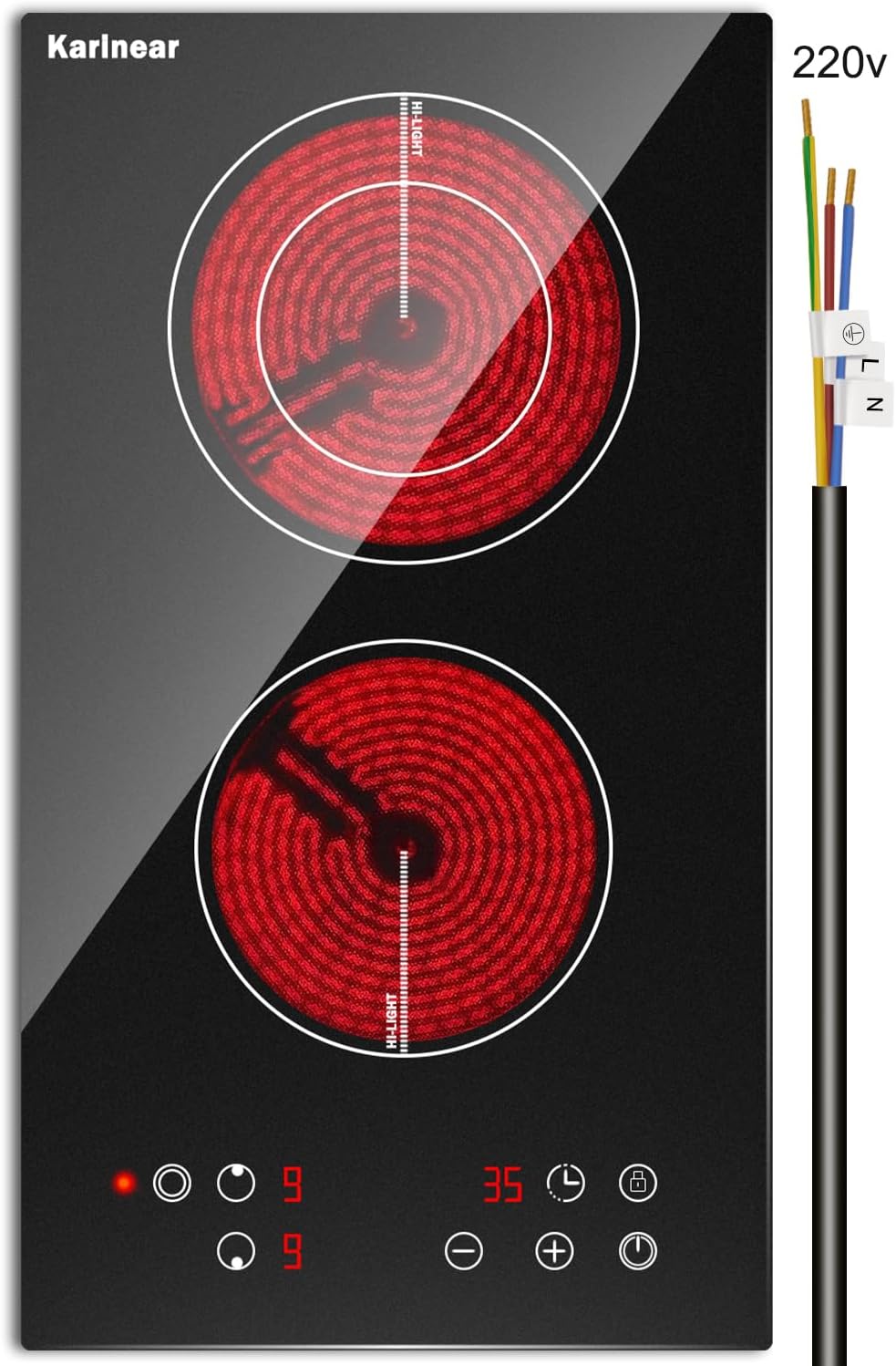 Karinear 2 Burner Electric Cooktop 12 Inch, Drop-in Radiant Cooktop