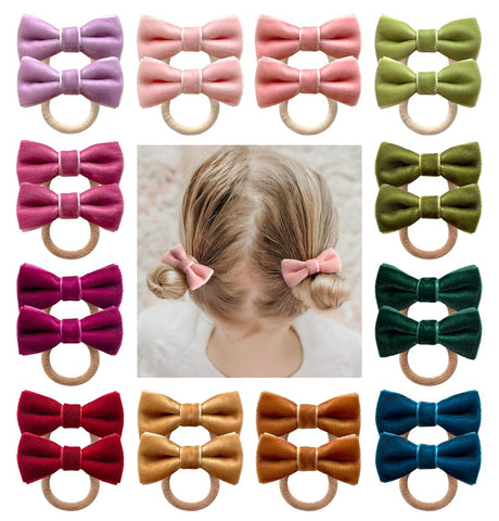 Cherssy 24pcs Toddler Hair Ties with 2" Velvet Bows for Girls