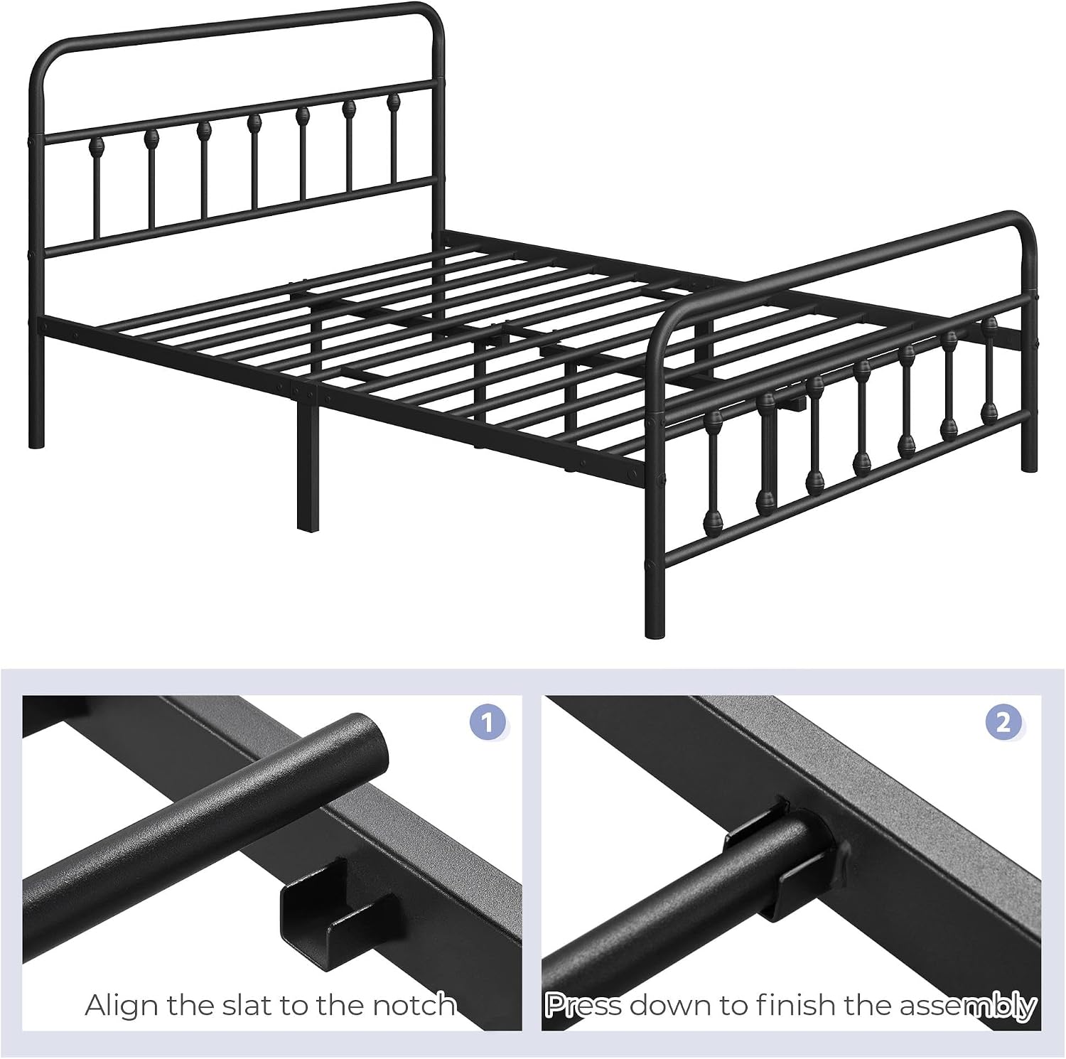 Topeakmart Queen Metal Bed Frame, Victorian Style Headboard, Black