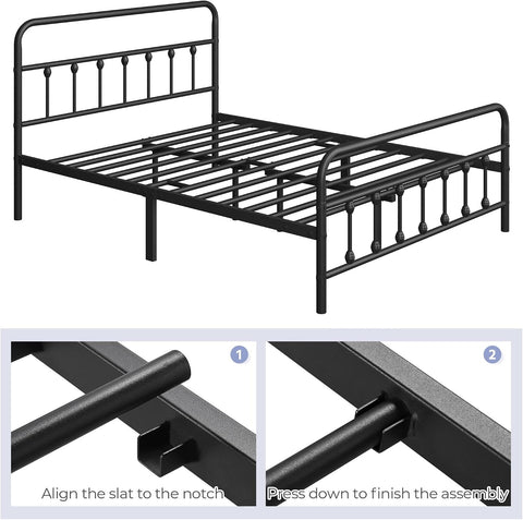 Topeakmart Queen Metal Bed Frame, Victorian Style Headboard, Black
