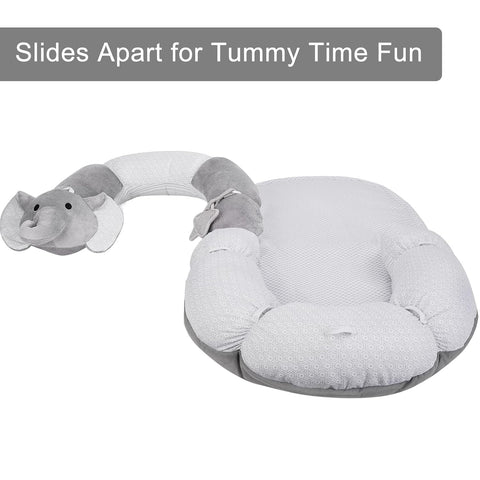 Lovvie & Joy 2-in-1 Tummy Time Mat & Seated Support Pillow,Baby Tummy Time Pillow Support for Newborns and Older Babies,with Detachable Support Pillow and Toys Elephant
