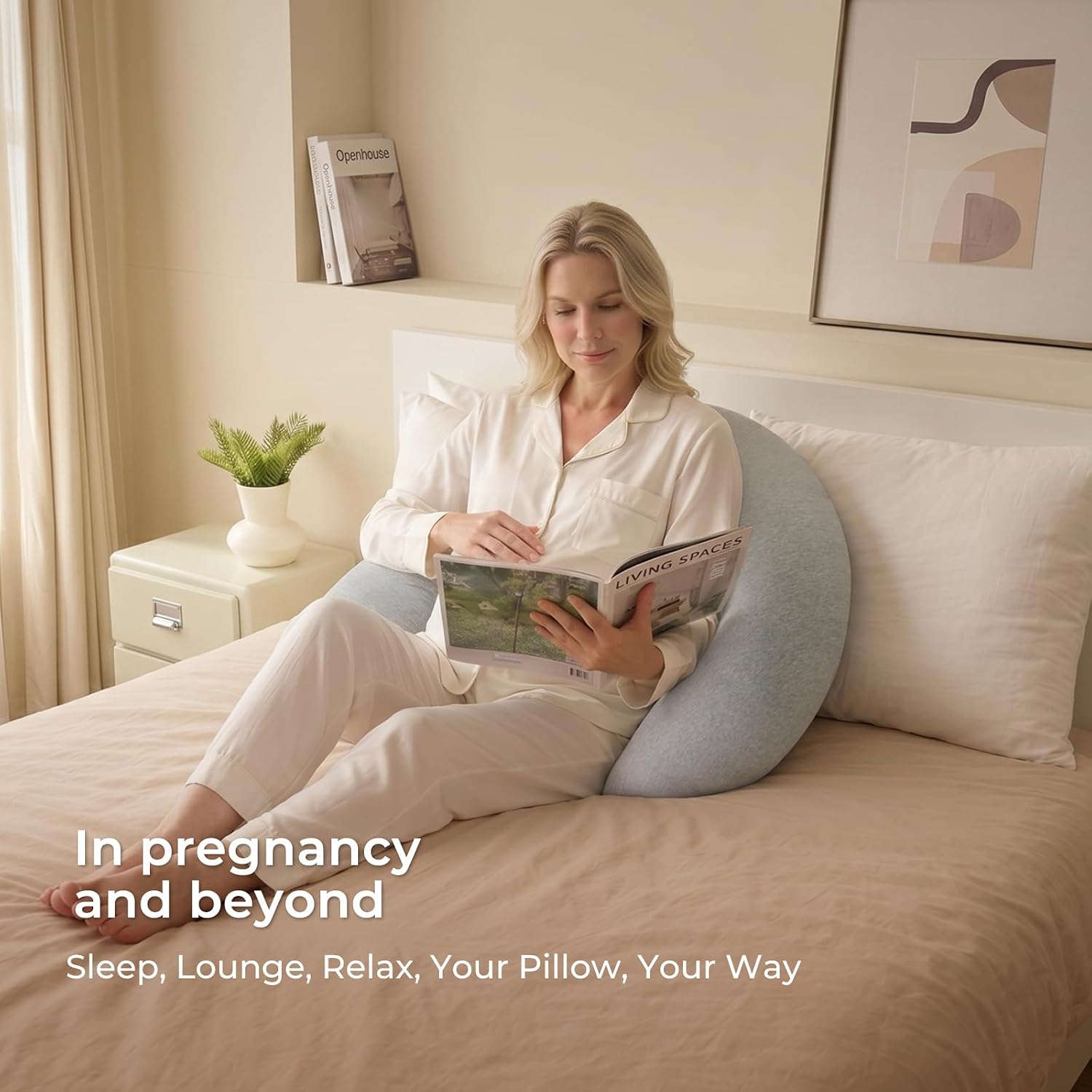 Momcozy J Shaped Pregnancy Pillow, Maternity Body Pillow for Side Sleepers