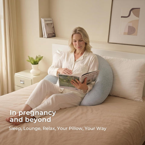 Momcozy J Shaped Pregnancy Pillow, Maternity Body Pillow for Side Sleepers