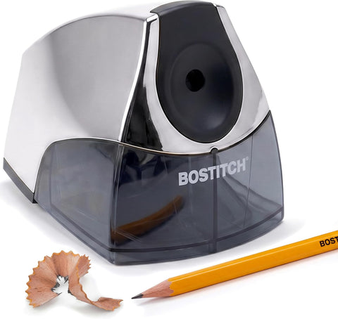 Bostitch Office Electric Pencil Sharpener for Classroom & Desk Use, Heavy-Duty Stall-Free Motor, High-Capacity Shavings Tray, Chrome