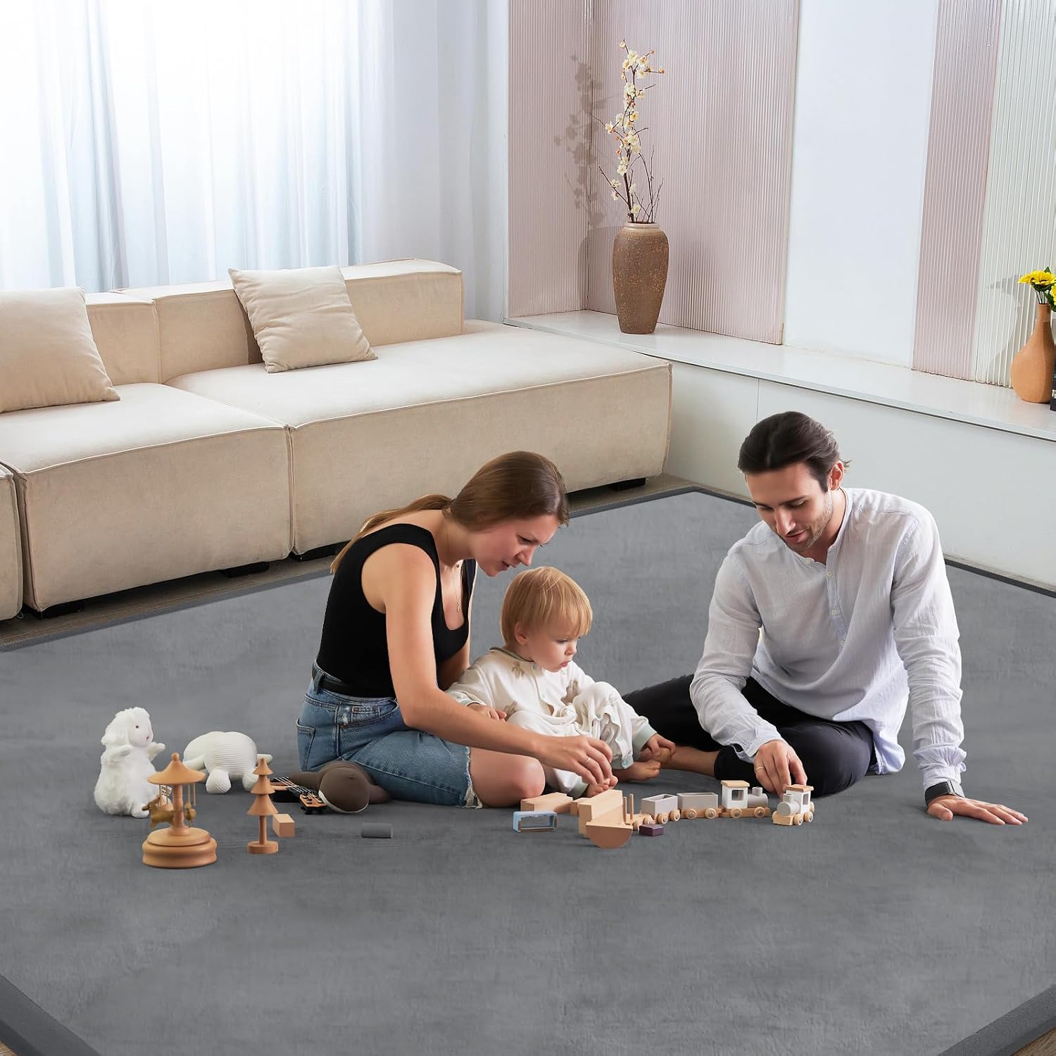 Baby Play Mat for Floor Nursery Rug Muscle Mat Area Rug Playroom Rug 39"x59" Playpen Mat Elastic Foam 1.3" Thick Crawling Mat for Babies,Toddlers, Infants, Kids,Grey