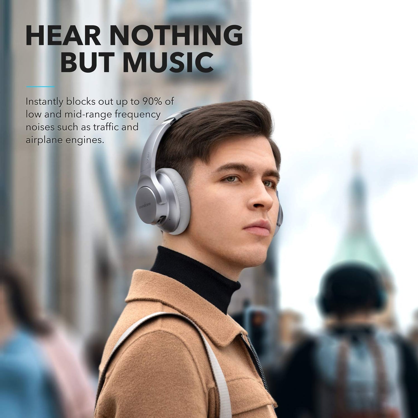 Soundcore Anker Life Q20 Hybrid Active Noise Cancelling Headphones, Wireless Over Ear Bluetooth Headphones, 60H Playtime, Hi-Res Audio, Deep Bass, Memory Foam Ear Cups, for Travel, Home Office