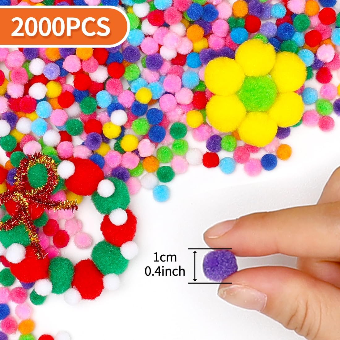 Eppingwin 2000PCS Black Pom Poms, 0.4 Inch Soft Pompoms for Crafts, 1CM for Arts & Crafts DIY Projects (Black)