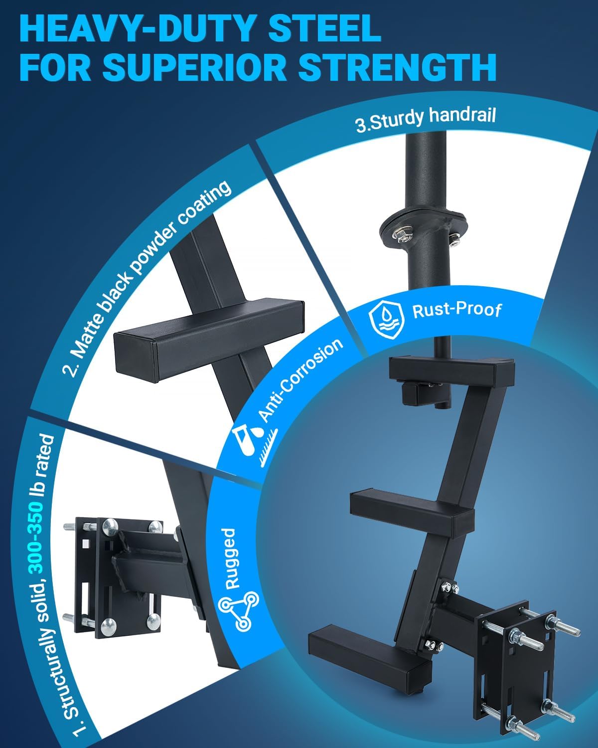 Boat Steps for Trailer Tongue with Handrail Side Mount 3-Step