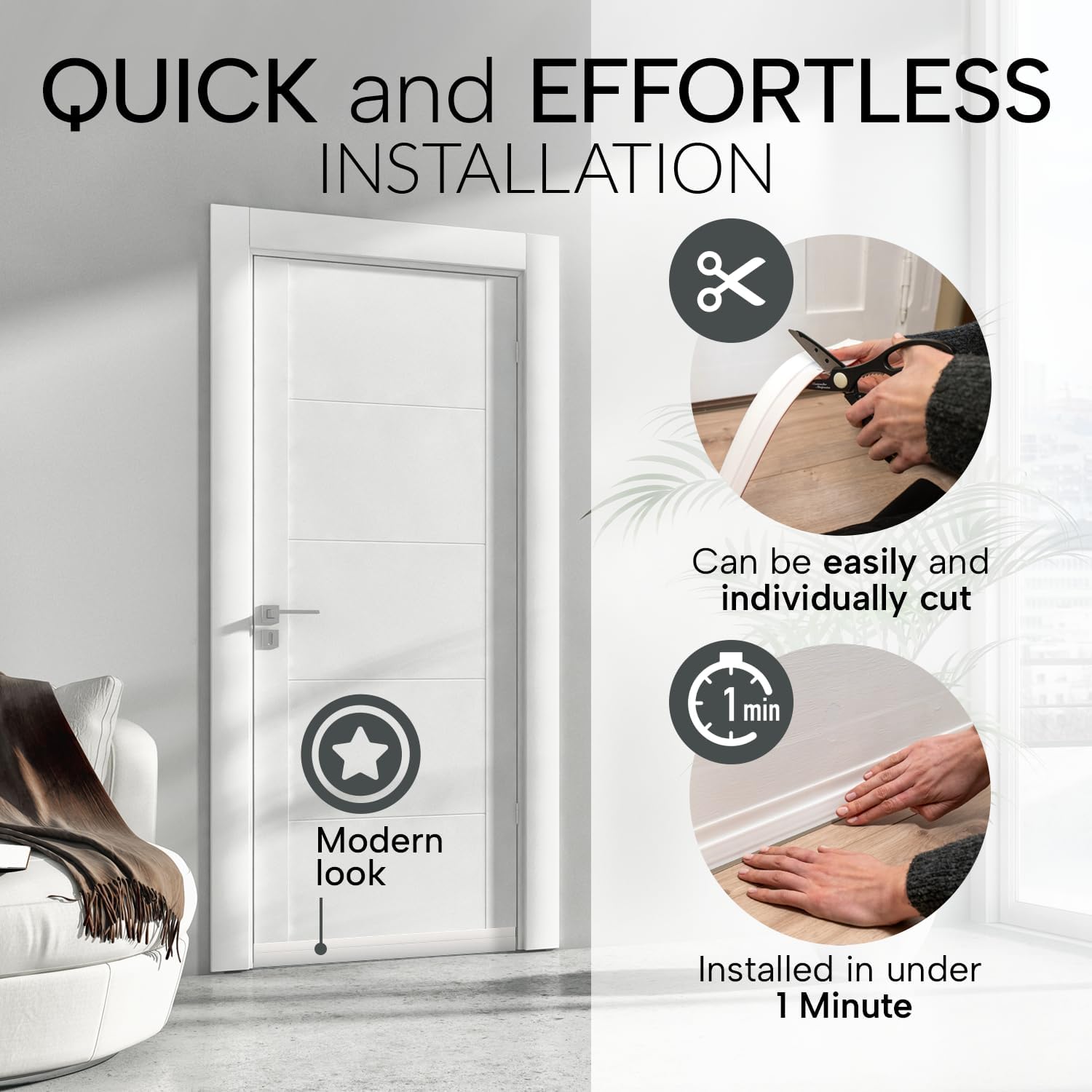 Vellure® Door Draft stoppers for Bottom of Door - NEW Premium Door Sweep/Door Seal Strip (Save Energy – installs Quickly and Easily) Door Weather Stripping, Ideal for Keeping Out Cold (5x39 White)