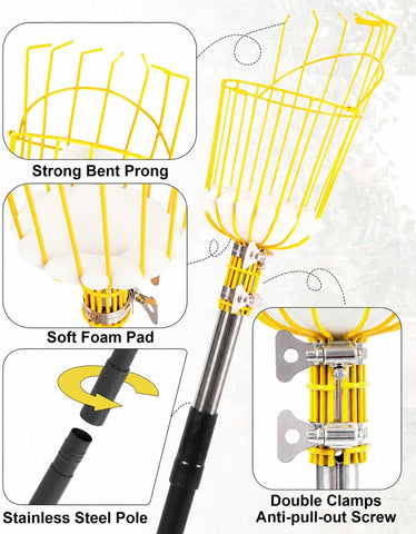 9FT Fruit Picker with Basket, Apple Picking Tool 35–105 Inch Adjustable Pole, Long-Handle Mango Grabber, Tree Fruit Catcher for Harvesting Lemon Pear Orange Avocado Peach Citrus Grapefruit