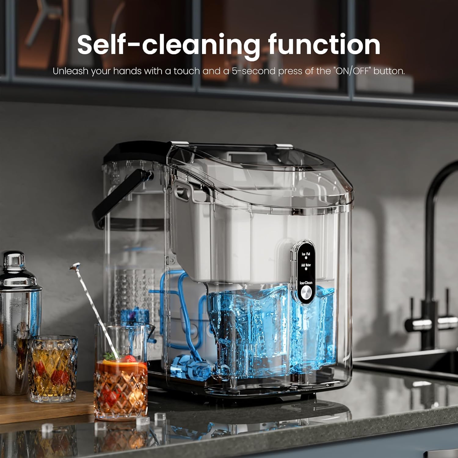 Kismile Nugget Ice Makers Countertop,35Lbs/24H,Self-Cleaning,Chewable Ice