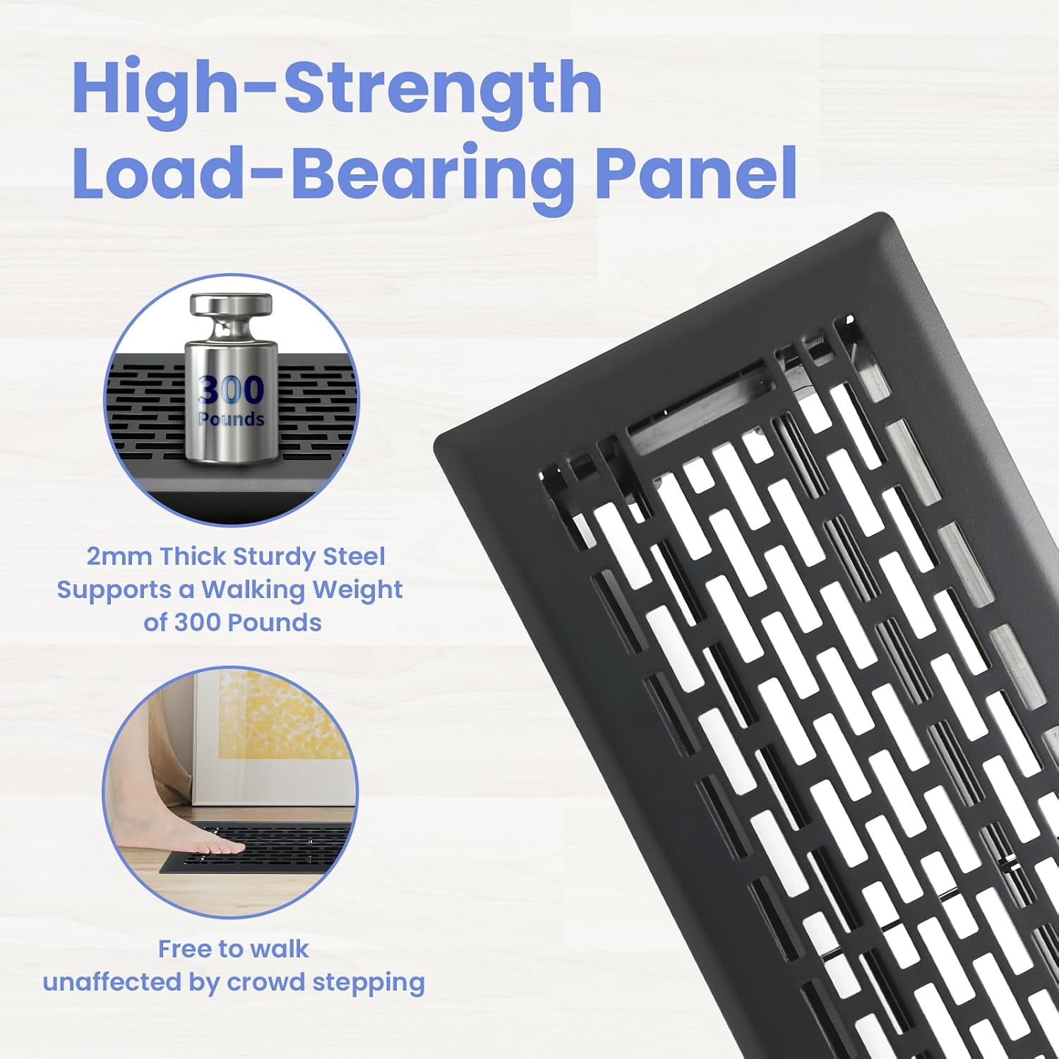 Howeall 4x12 Inches Heavy Duty Walkable Floor Register - Easy Adjust Air Supply Lever Decorative Floor Vent Covers - Boston Design Vent Covers for Home - Matte Black