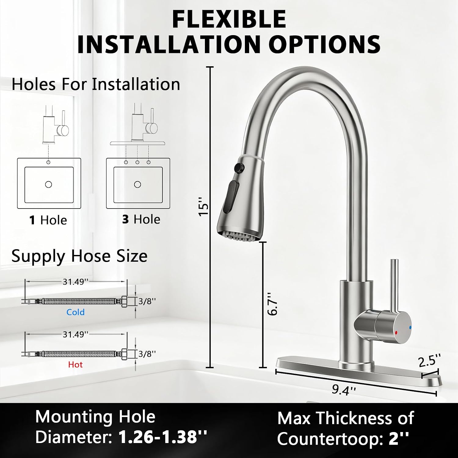 FEELSO Kitchen Faucets with Pull Down Sprayer, Brushed Nickel