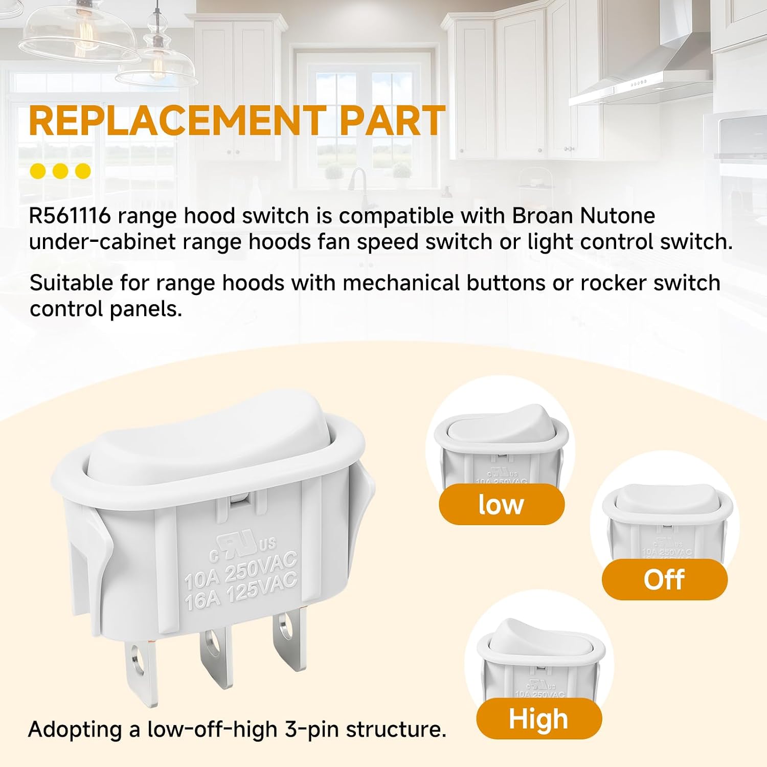 SR561116 Switch for Broan Nutone Allure Range Hood Fan Light Rocker Switch