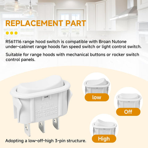 SR561116 Switch for Broan Nutone Allure Range Hood Fan Light Rocker Switch