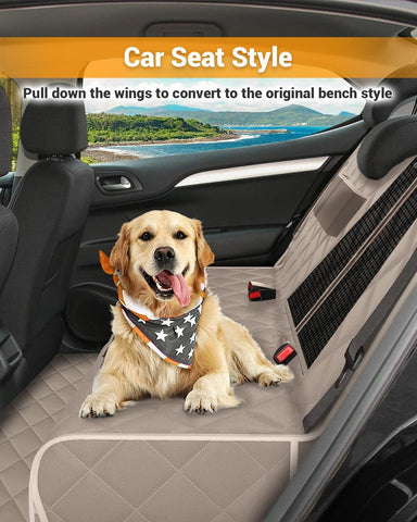 Victoper Dog Car Seat Cover, 600D Heavy Dute Car Seat Cover for Dogs Pets, 100% Waterproof Anti-Scratch Nonslip Dog Hammock for Cars, Seat Covers Protector with Seatbelt for Sedan SUV Truck XL Khaki