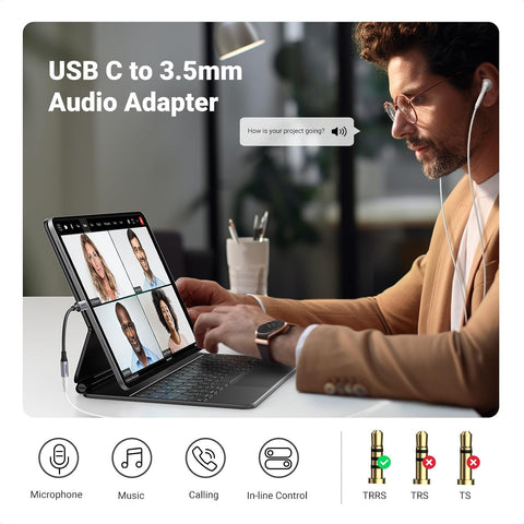 UGREEN 2 Pack USB C to 3.5mm Audio Adapter Type C to Aux 24bit/96kHz, Grey