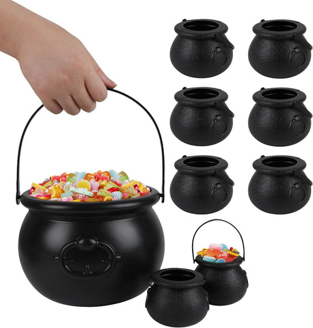 DIYASY Black Candy Cauldron, 8 Mini & 1 Large 7.7" Plastic Kettles Buckets with Handle Witch Cauldron Pot for Kids Halloween St. Patrick's Party Favors
