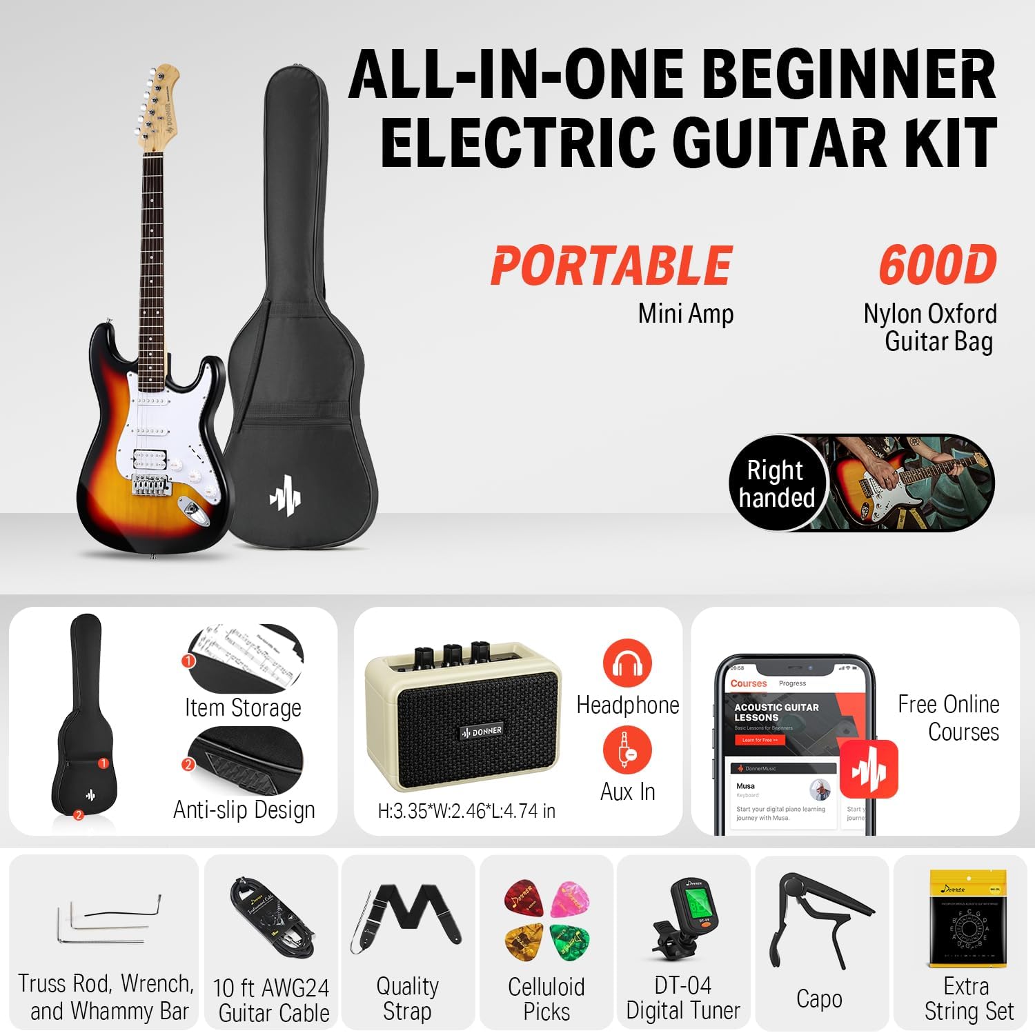Donner DST-100S 39 Inch Full Size Electric Guitar Kit