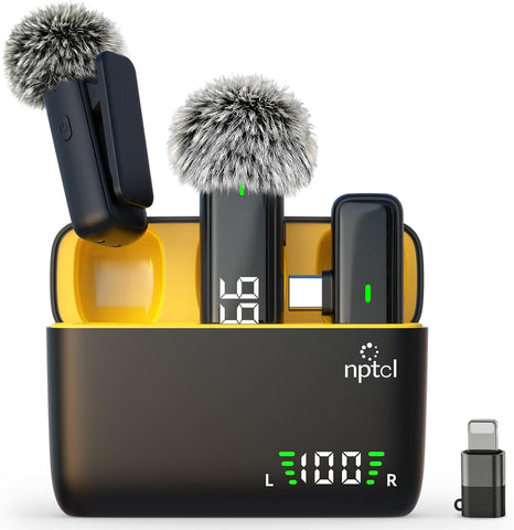 NPTCL Wireless Lavalier Microphone for iPhone iPad Android, Mini USB C Mic
