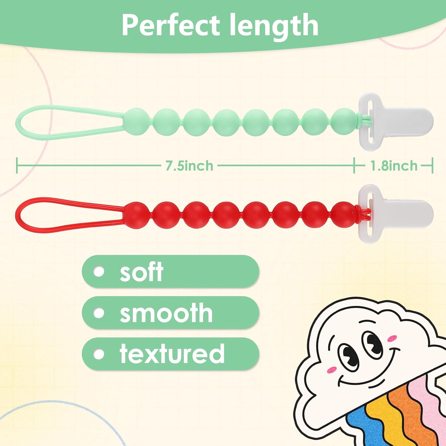 6-Pack Silicone Pacifier Clips for Babies, Safe Teething Beads, Rust-Free Holders, Baby Boy and Girl Essentials, Newborn Must-Have Accessories, BPA-Free (Pink)