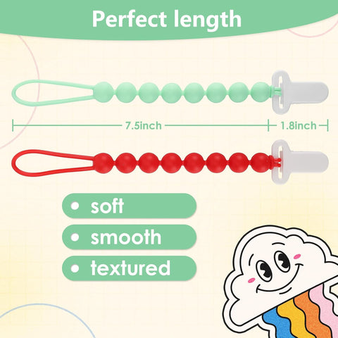 6-Pack Silicone Pacifier Clips for Babies, Safe Teething Beads, Rust-Free Holders, Baby Boy and Girl Essentials, Newborn Must-Have Accessories, BPA-Free (Pink)